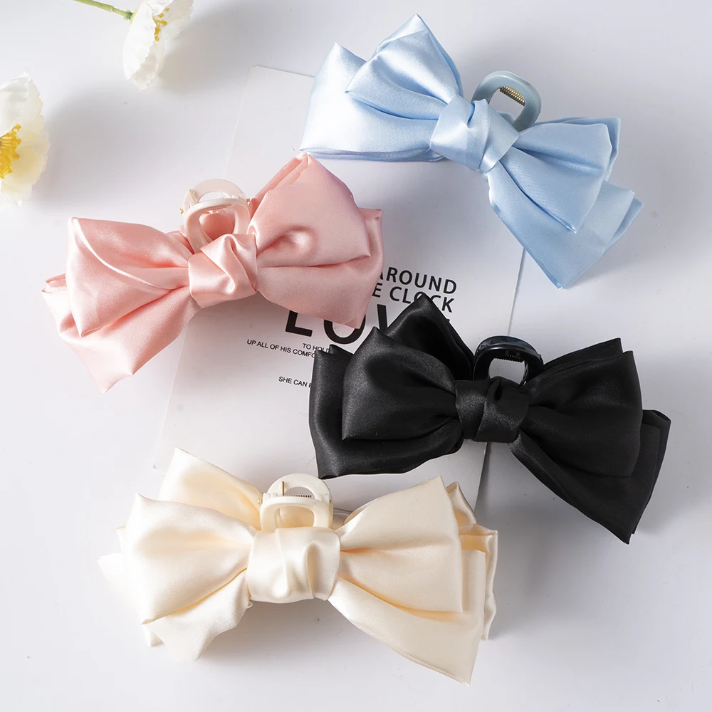 Bow Hair Claws Clip Large Shark Claw Hair Clips Solid Bowknot Hairpin Barrettes for Ponytail Women Hair Accessories Headbands