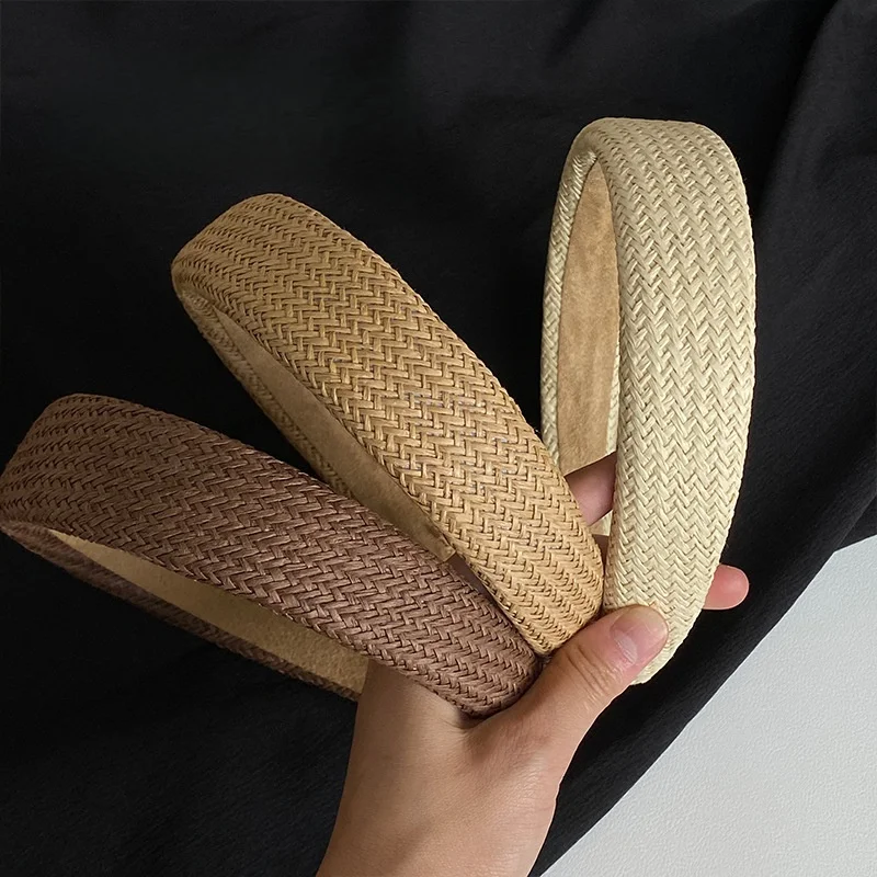 1PC Vacation-style Straw Woven Wide-brimmed Headband - Bohemian Head for Seaside Photos, Stylish and Versatile Hair Clip/Hair Ac