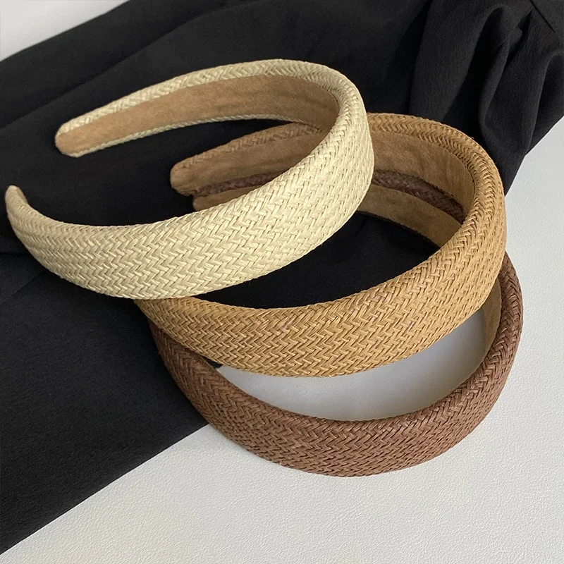 1PC Vacation-style Straw Woven Wide-brimmed Headband - Bohemian Head for Seaside Photos, Stylish and Versatile Hair Clip/Hair Ac