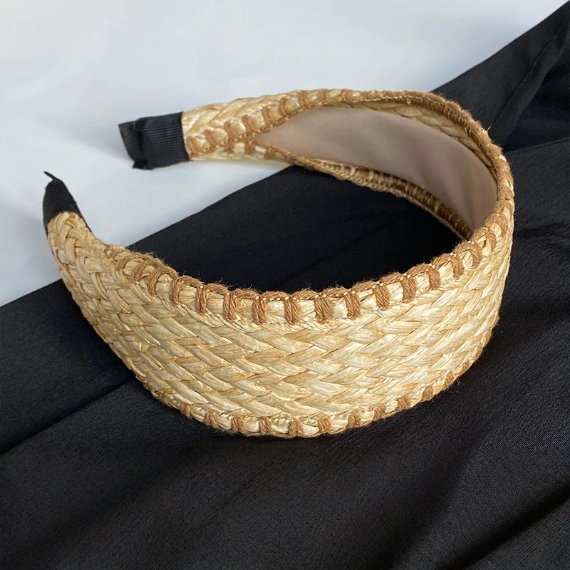 1PC Vacation-style Straw Woven Wide-brimmed Headband - Bohemian Head for Seaside Photos, Stylish and Versatile Hair Clip/Hair Ac