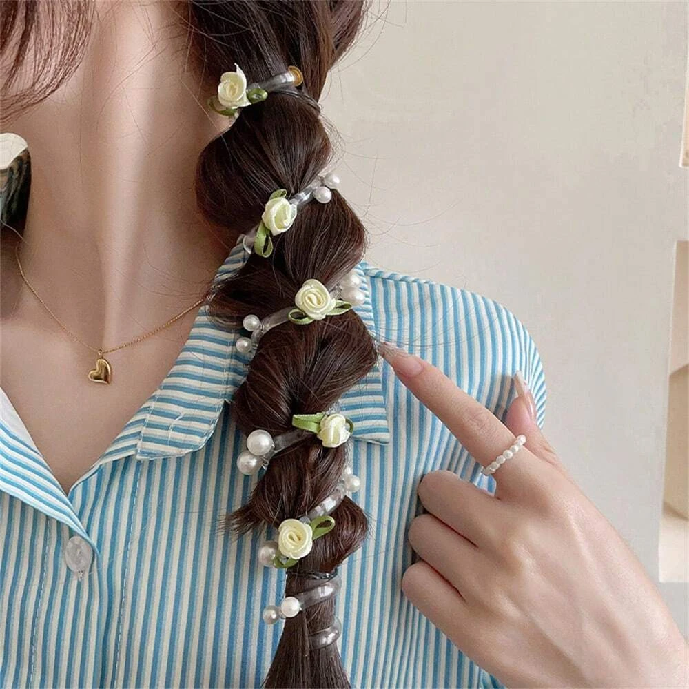 1/3Pcs Rose Pearl Telephone Wire Hair Scrunchie Flower Hair Clip Hair Tie, High-End Women Hair Accessory