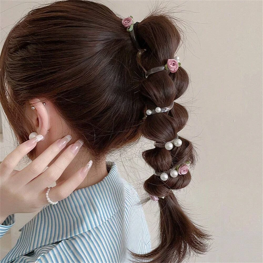 1/3Pcs Rose Pearl Telephone Wire Hair Scrunchie Flower Hair Clip Hair Tie, High-End Women Hair Accessory