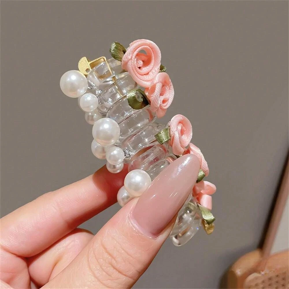 1/3Pcs Rose Pearl Telephone Wire Hair Scrunchie Flower Hair Clip Hair Tie, High-End Women Hair Accessory