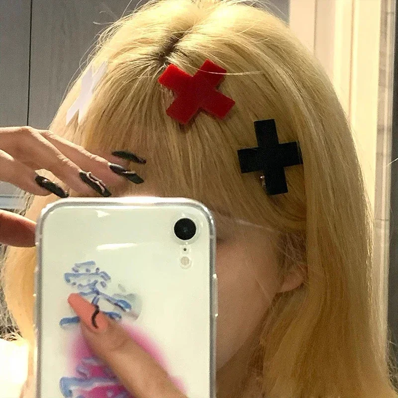 Gothic Acrylic Cross Hairpins for Spicy Girls Hair Clip Fashion Girl Party Gift Y2K Women Accessories Headwear Bobby Pins