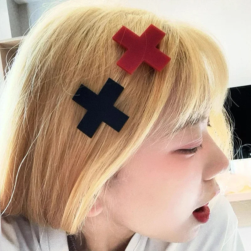 Gothic Acrylic Cross Hairpins for Spicy Girls Hair Clip Fashion Girl Party Gift Y2K Women Accessories Headwear Bobby Pins