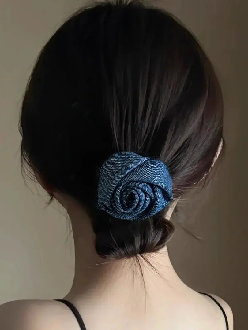 Rose Flower Denim Hair Scrunchies Elastic Hair Bands Women Girls Blue Ponytail Holder Hair Ties Ropes Hair Accessories