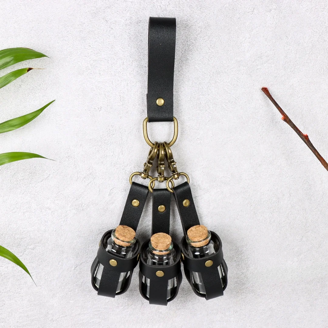 Medieval PU leather belt Renaissance waist rope Cork glass magic bottle with bottle cover Halloween dress belt