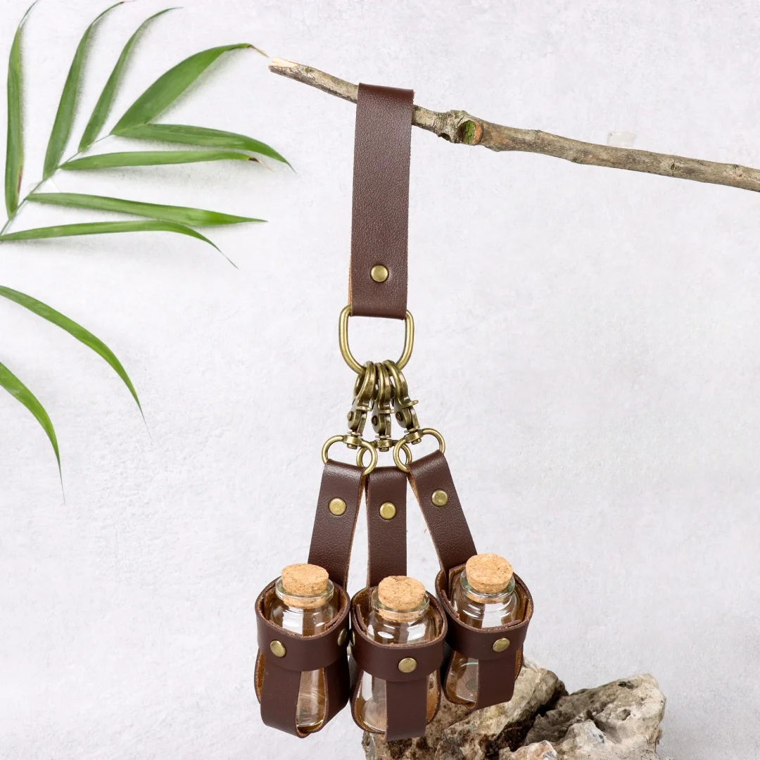 Medieval PU leather belt Renaissance waist rope Cork glass magic bottle with bottle cover Halloween dress belt