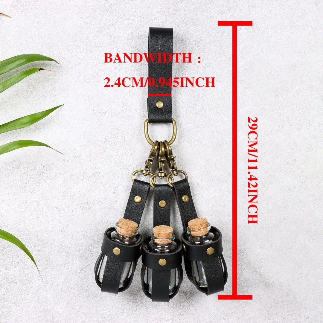 Medieval PU leather belt Renaissance waist rope Cork glass magic bottle with bottle cover Halloween dress belt