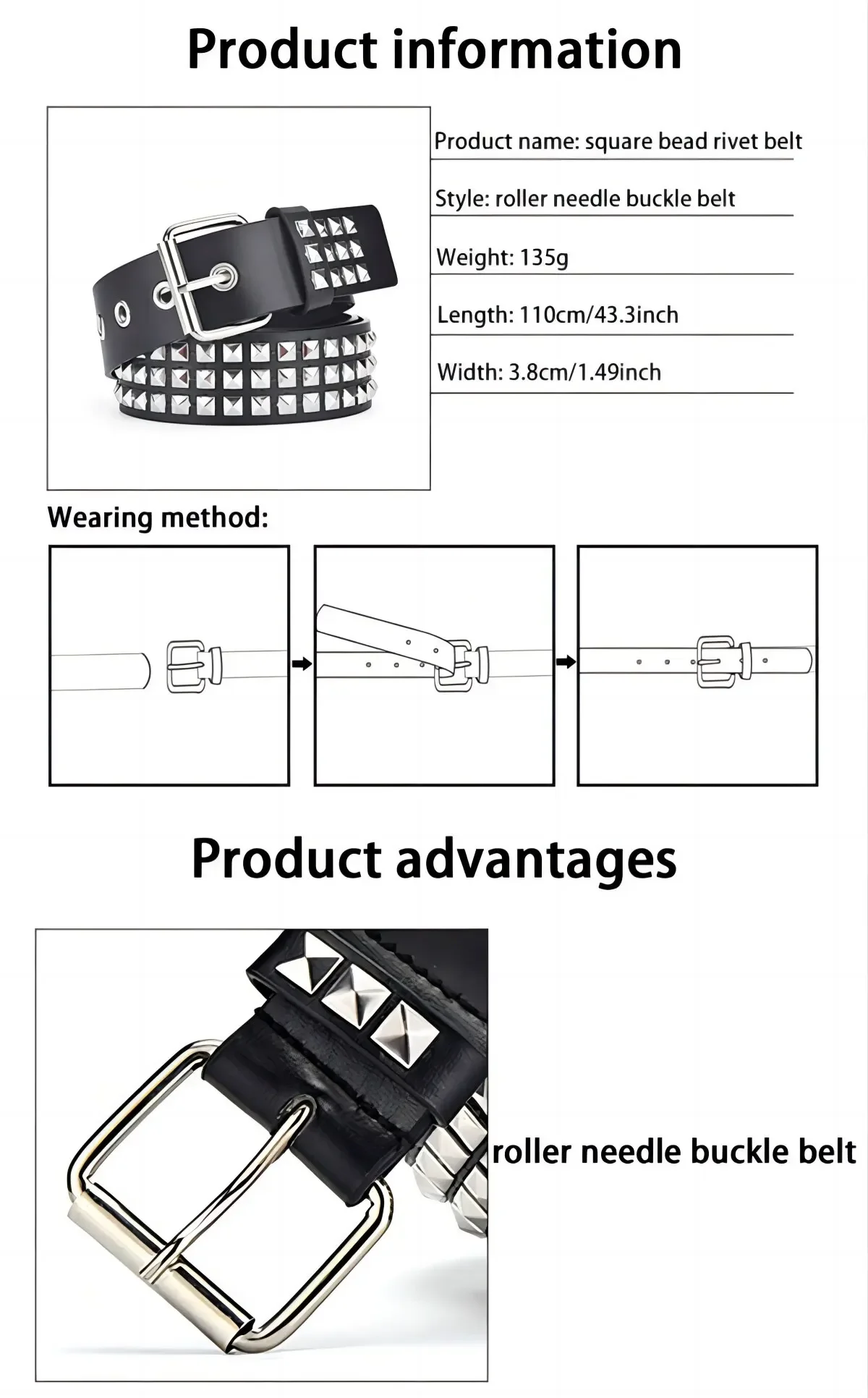 1pc New Rivet Belt Heavy Metal Belt Men Women Punk Rock Style Belt Jeans Belt Y2K Belt Fashion Decoration Women's Belts