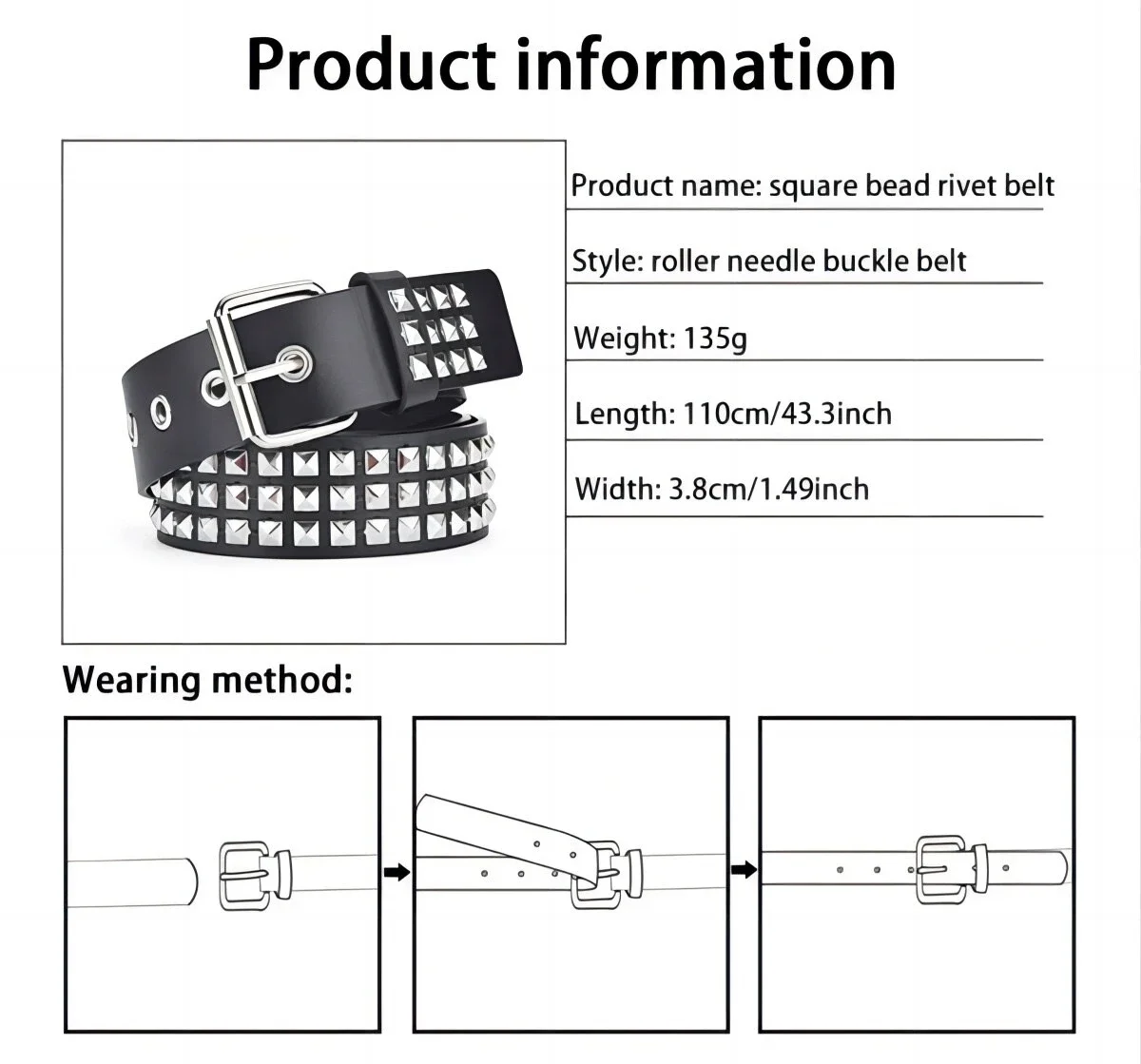 1pc New Rivet Belt Heavy Metal Belt Men Women Punk Rock Style Belt Jeans Belt Y2K Belt Fashion Decoration Women's Belts
