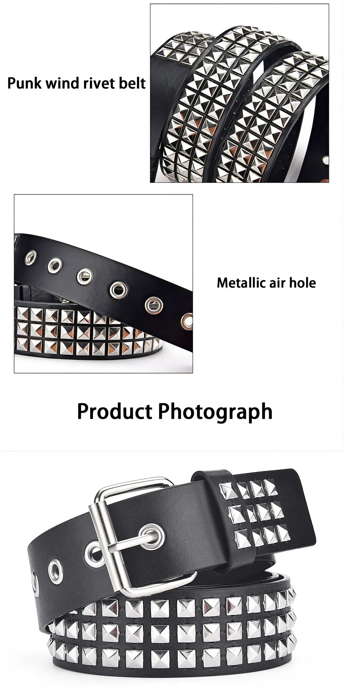 1pc New Rivet Belt Heavy Metal Belt Men Women Punk Rock Style Belt Jeans Belt Y2K Belt Fashion Decoration Women's Belts