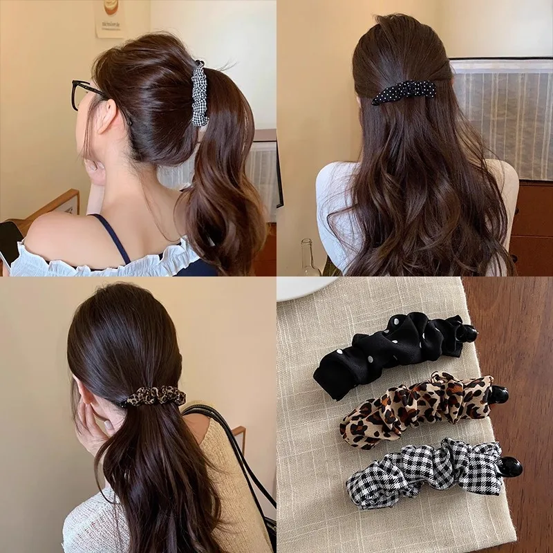 Vintage Leopard Print Dot Plaid Banana Hair Clip For Women Girls Sweet Hair Ornament Hairpin Barrette Fashion Hair Accessories