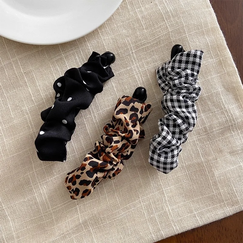 Vintage Leopard Print Dot Plaid Banana Hair Clip For Women Girls Sweet Hair Ornament Hairpin Barrette Fashion Hair Accessories