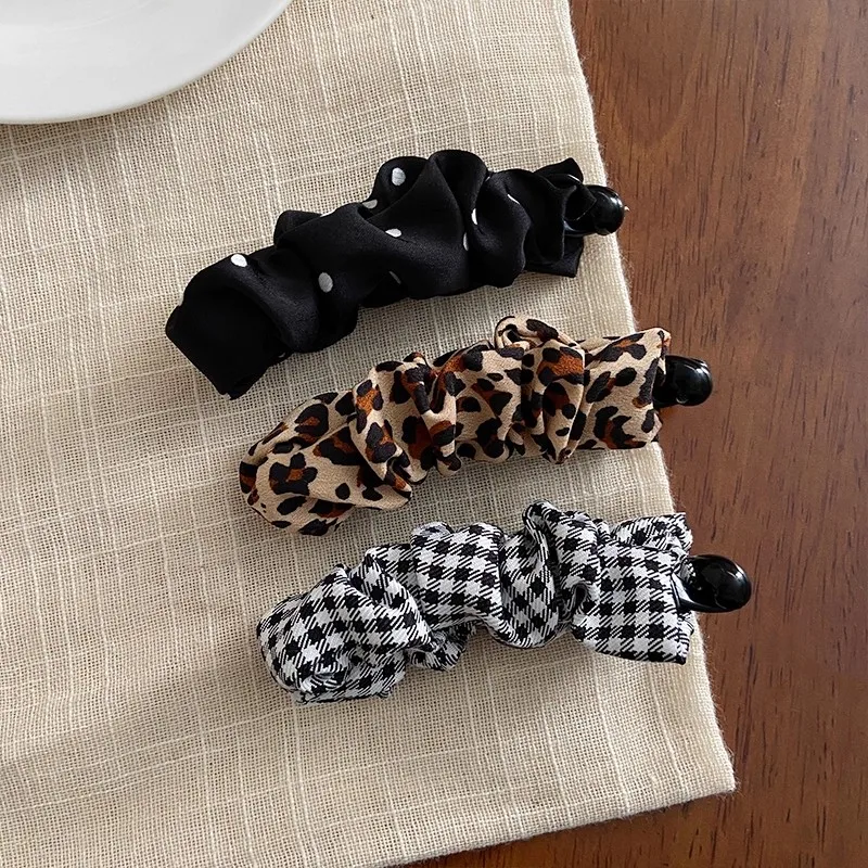 Vintage Leopard Print Dot Plaid Banana Hair Clip For Women Girls Sweet Hair Ornament Hairpin Barrette Fashion Hair Accessories