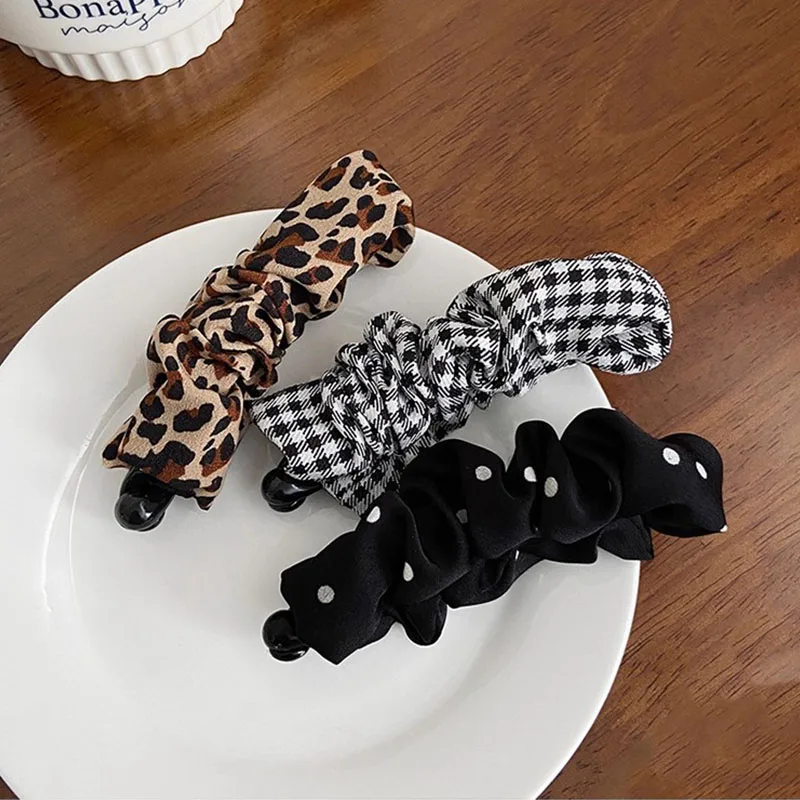 Vintage Leopard Print Dot Plaid Banana Hair Clip For Women Girls Sweet Hair Ornament Hairpin Barrette Fashion Hair Accessories