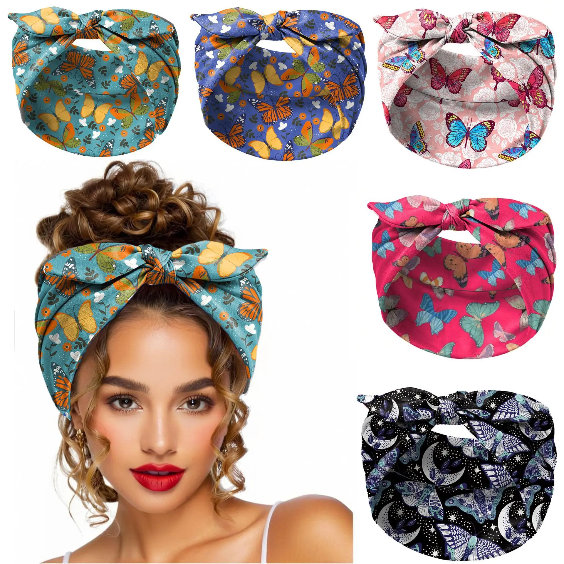 Widening Bohemian Style Printed Front Knot Rabbit Ear Elastic Headband