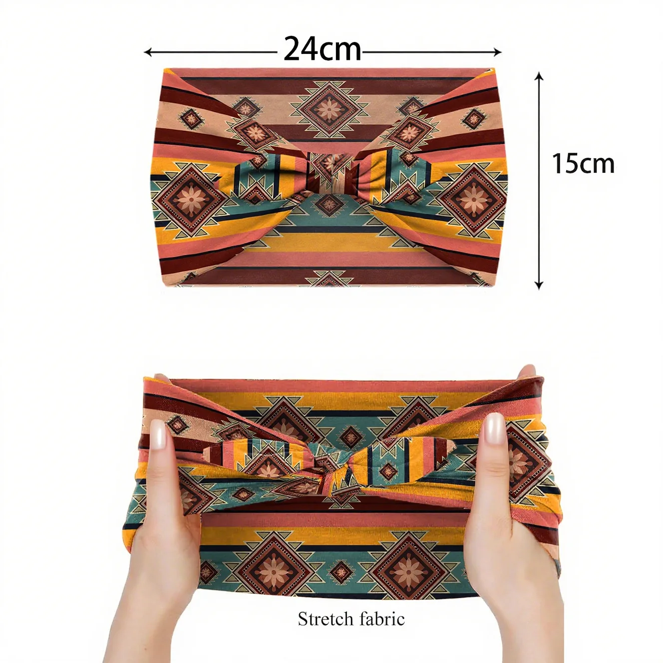 Widening Bohemian Style Printed Front Knot Rabbit Ear Elastic Headband