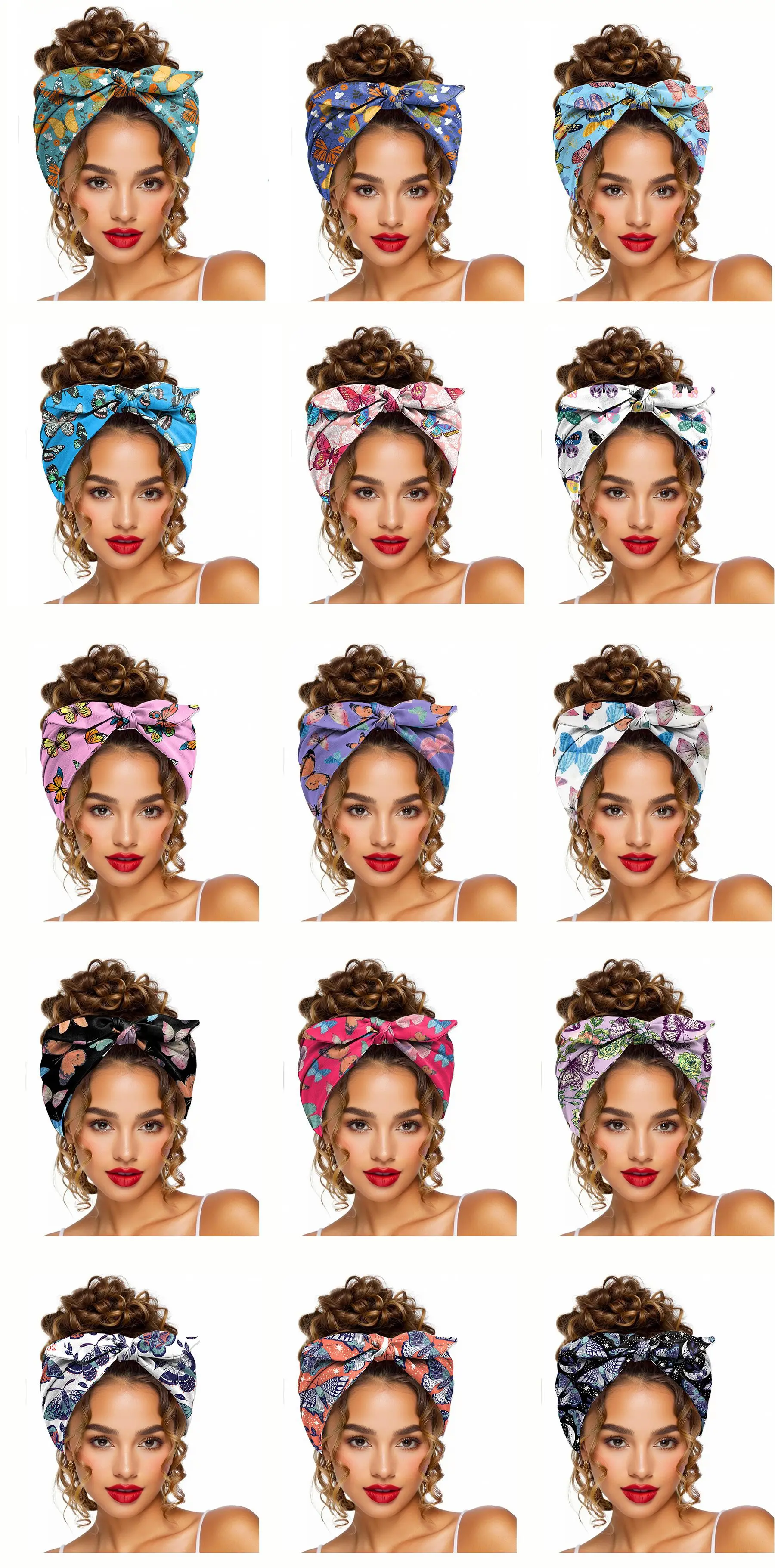 Widening Bohemian Style Printed Front Knot Rabbit Ear Elastic Headband