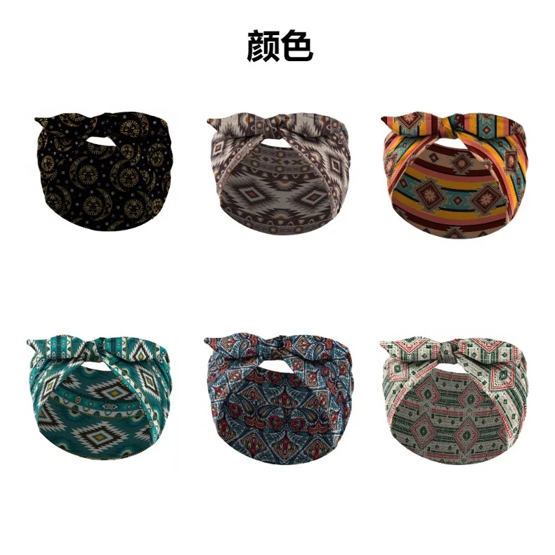 Widening Bohemian Style Printed Front Knot Rabbit Ear Elastic Headband