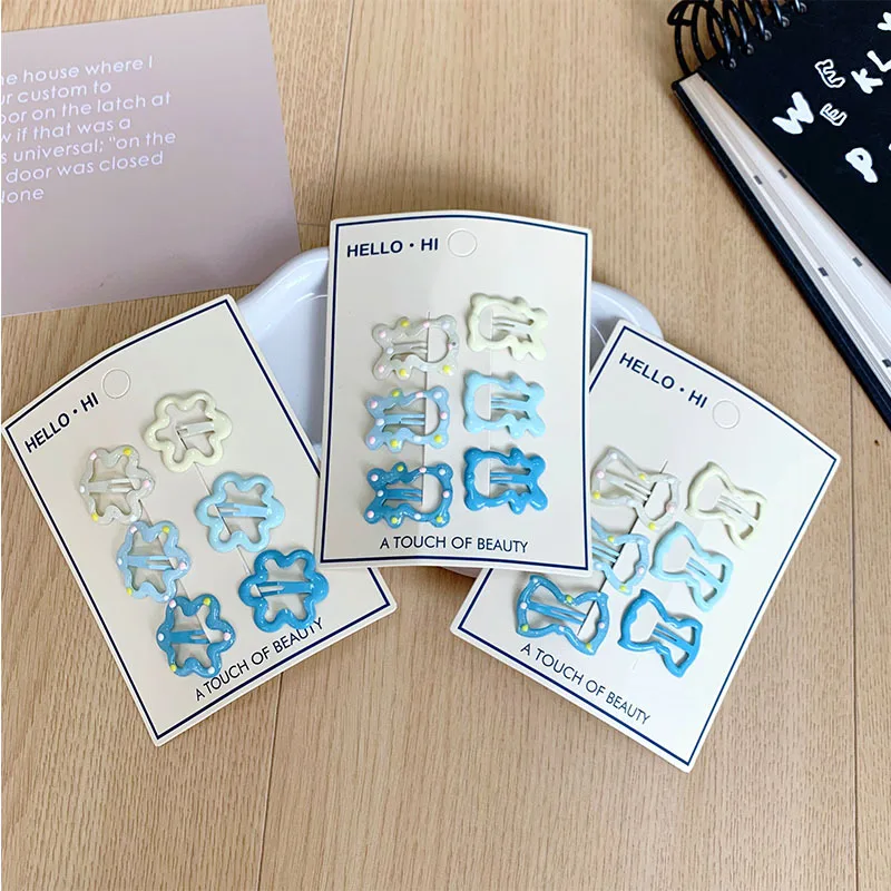Ocean Blue Bobby Pins Set For Kids 2.5cm Tiny Alloy Hair Clips Dot Design Star Bowknot Heart Shape Side Hair Pins Grip No damage