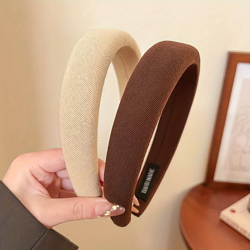 Wild Solid Color Sponge Headband for Women Fashion Girl Wash Face Wide Edge Simple Hair Band