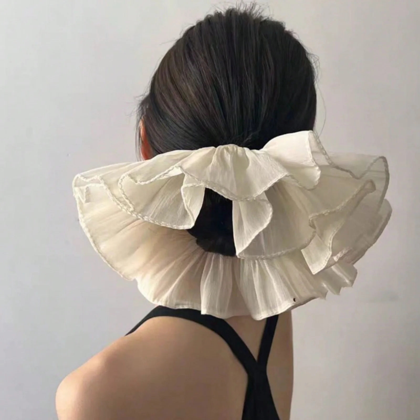 1pc Extra Large Pleated Double-Layer High-End Scrunchie, Elegant Fashion Hair Tie Suitable For Daily Commute, Casual, Romantic,