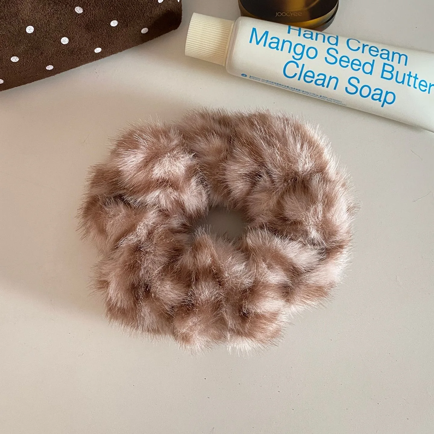 1pc Autumn and Winter Retro Fashion Leopard Print Fuzzy Hair Scrunchie High Elastic Plush Large Hair Tie for Women
