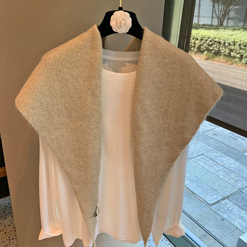Wool Winter Scarf For Women Warm triangle Knit Scarves Hijab Solid Lady Shawl Wrap Female Pashmina Bandana Head Scarfs New