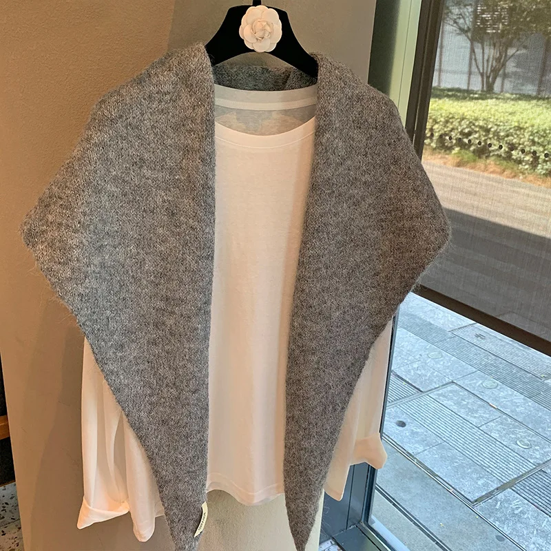 Wool Winter Scarf For Women Warm triangle Knit Scarves Hijab Solid Lady Shawl Wrap Female Pashmina Bandana Head Scarfs New