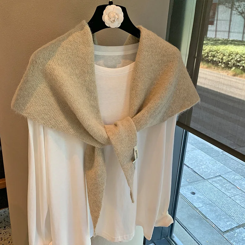 Wool Winter Scarf For Women Warm triangle Knit Scarves Hijab Solid Lady Shawl Wrap Female Pashmina Bandana Head Scarfs New