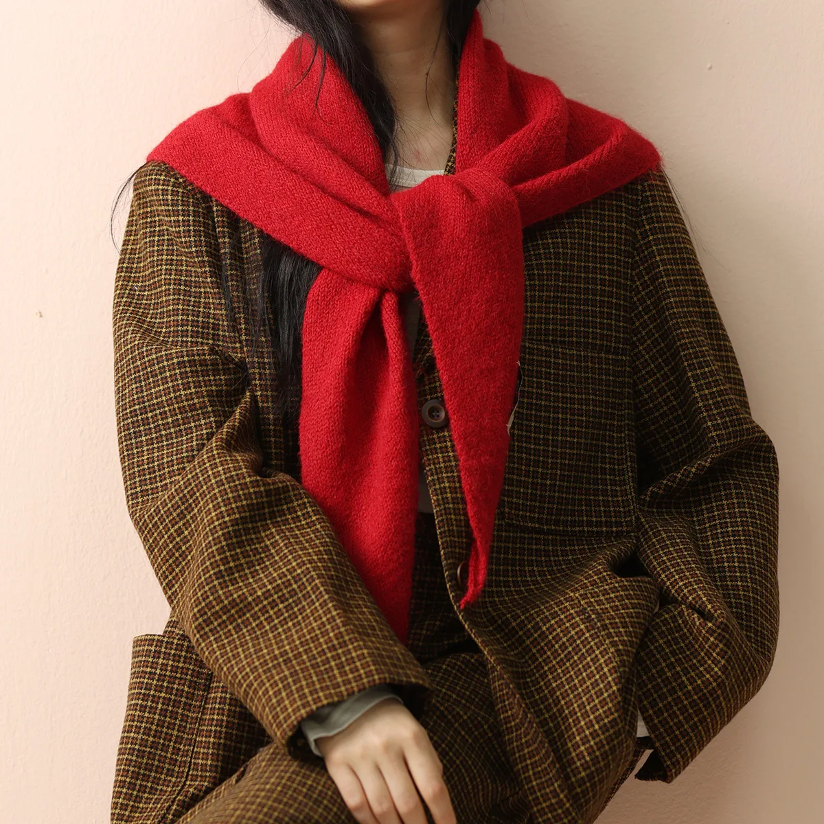 Wool Winter Scarf For Women Warm triangle Knit Scarves Hijab Solid Lady Shawl Wrap Female Pashmina Bandana Head Scarfs New