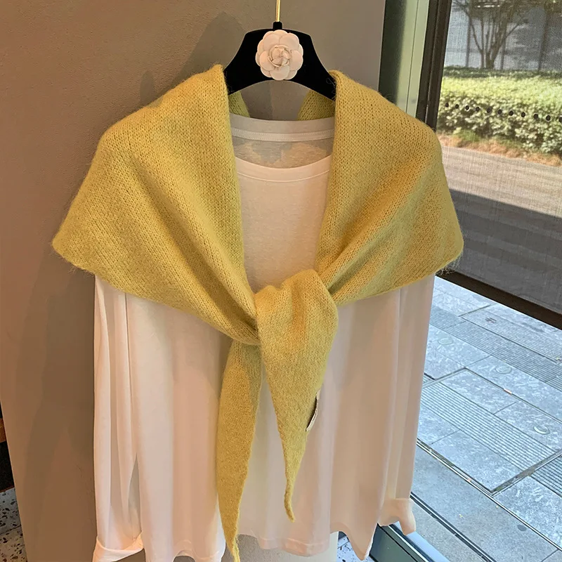 Wool Winter Scarf For Women Warm triangle Knit Scarves Hijab Solid Lady Shawl Wrap Female Pashmina Bandana Head Scarfs New