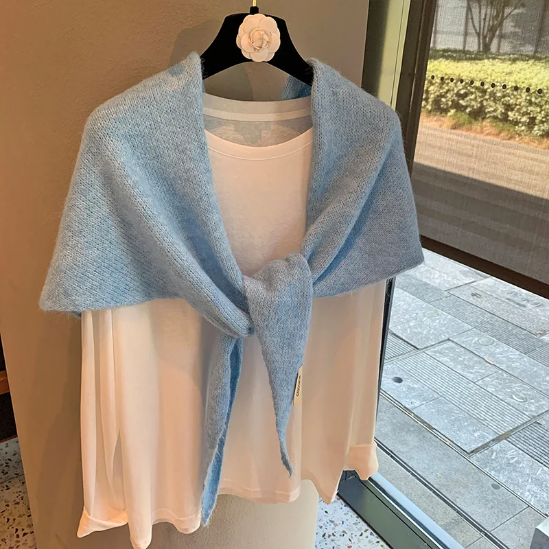 Wool Winter Scarf For Women Warm triangle Knit Scarves Hijab Solid Lady Shawl Wrap Female Pashmina Bandana Head Scarfs New