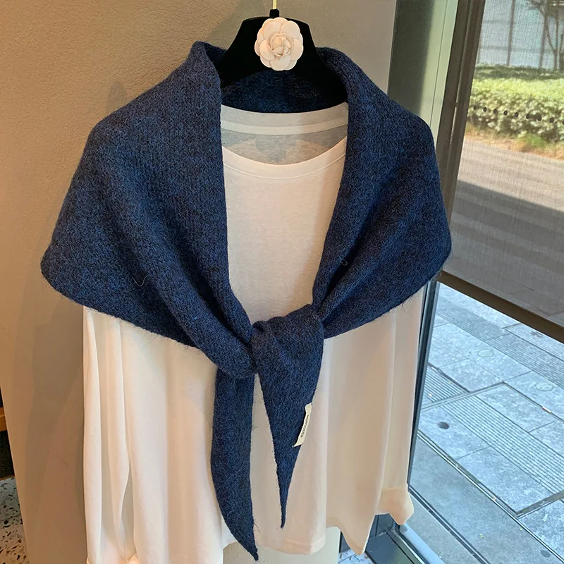 Wool Winter Scarf For Women Warm triangle Knit Scarves Hijab Solid Lady Shawl Wrap Female Pashmina Bandana Head Scarfs New