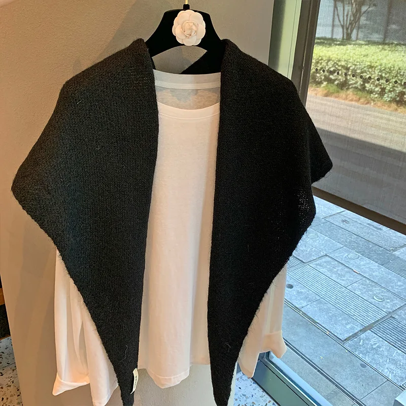 Wool Winter Scarf For Women Warm triangle Knit Scarves Hijab Solid Lady Shawl Wrap Female Pashmina Bandana Head Scarfs New