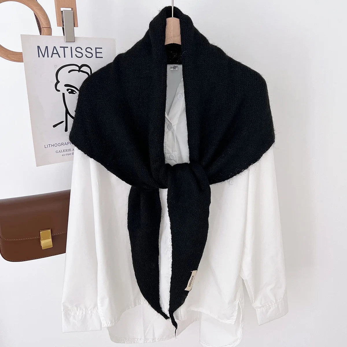 Wool Winter Scarf For Women Warm triangle Knit Scarves Hijab Solid Lady Shawl Wrap Female Pashmina Bandana Head Scarfs New