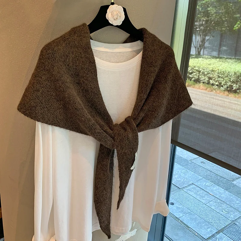 Wool Winter Scarf For Women Warm triangle Knit Scarves Hijab Solid Lady Shawl Wrap Female Pashmina Bandana Head Scarfs New