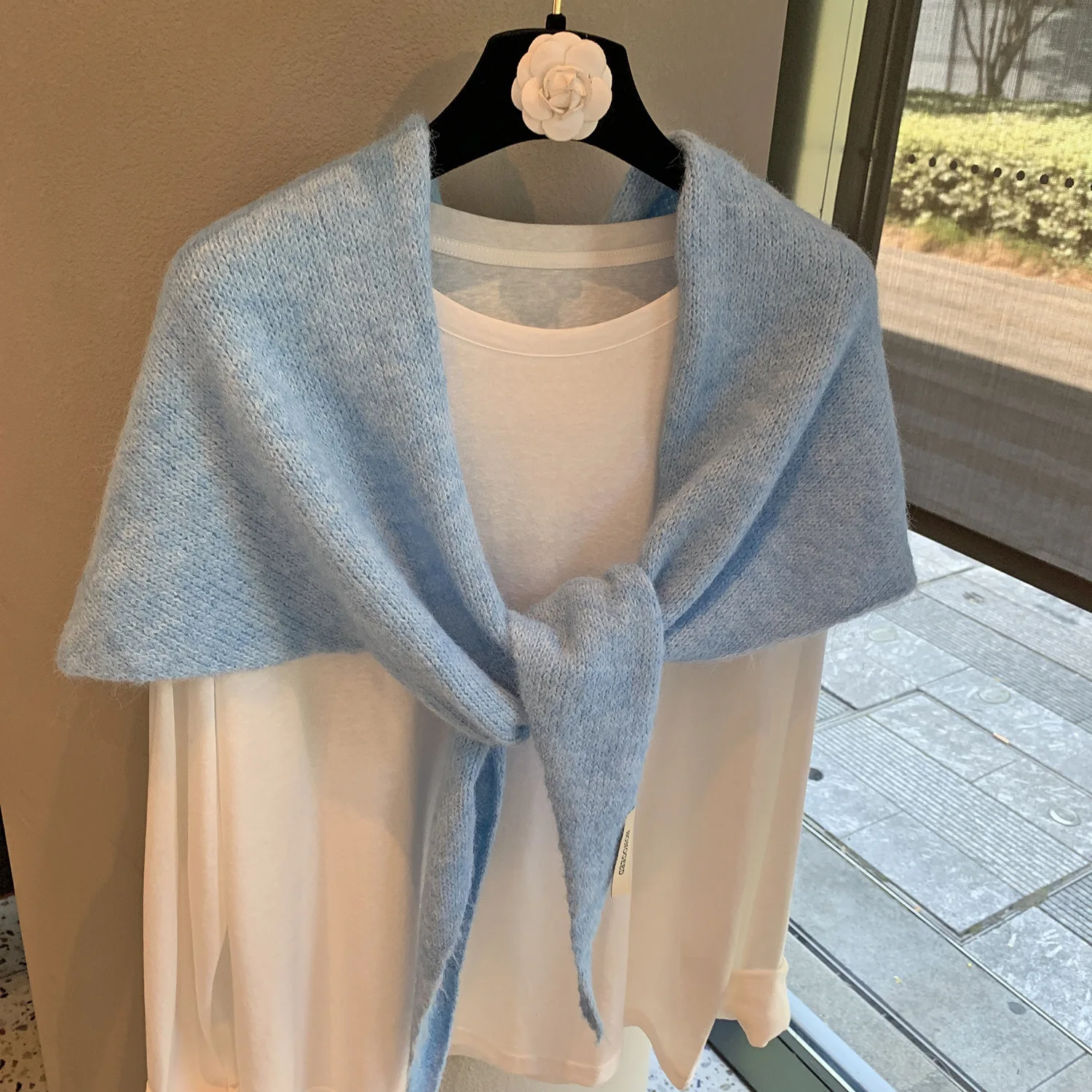 Wool Winter Scarf For Women Warm triangle Knit Scarves Hijab Solid Lady Shawl Wrap Female Pashmina Bandana Head Scarfs New