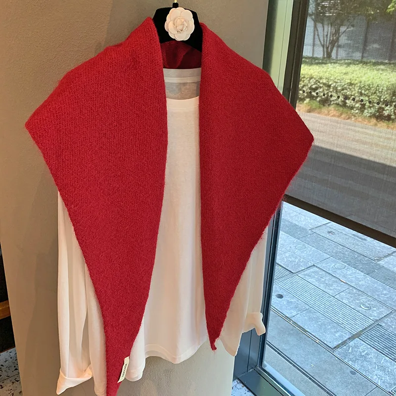 Wool Winter Scarf For Women Warm triangle Knit Scarves Hijab Solid Lady Shawl Wrap Female Pashmina Bandana Head Scarfs New