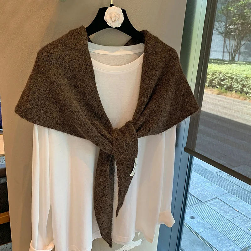 Wool Winter Scarf For Women Warm triangle Knit Scarves Hijab Solid Lady Shawl Wrap Female Pashmina Bandana Head Scarfs New