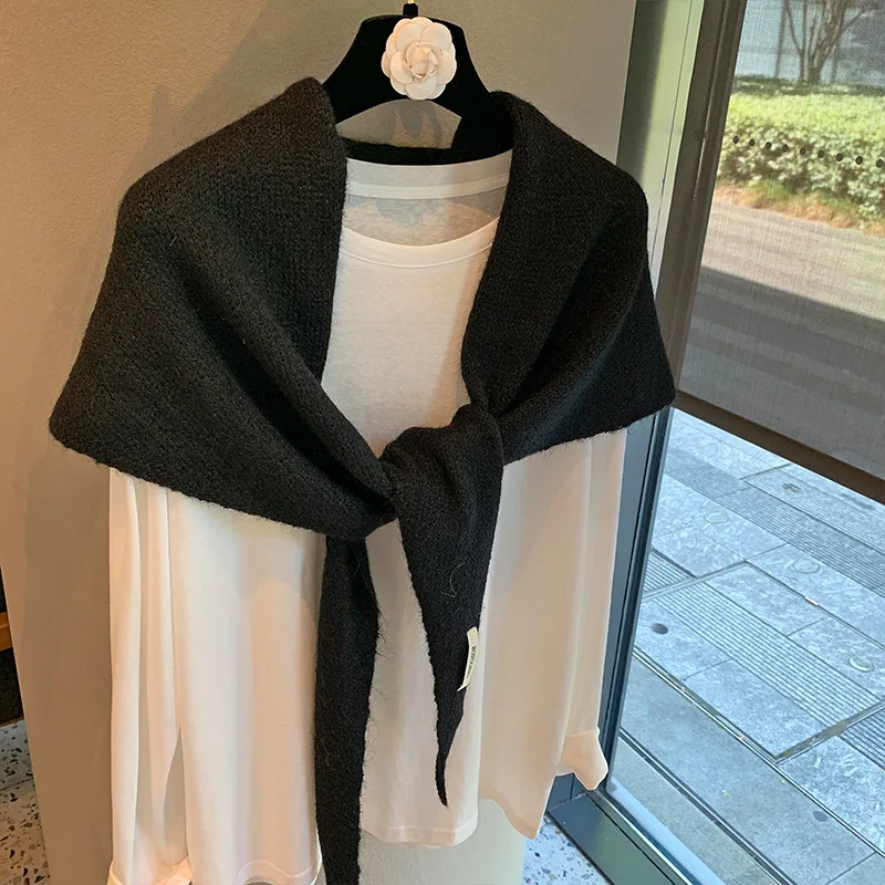 Wool Winter Scarf For Women Warm triangle Knit Scarves Hijab Solid Lady Shawl Wrap Female Pashmina Bandana Head Scarfs New