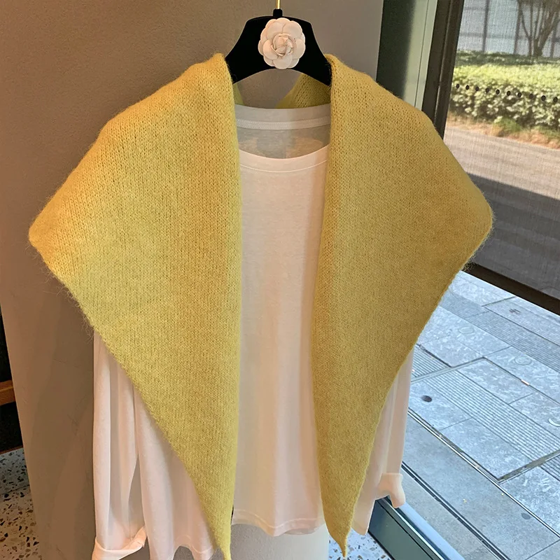Wool Winter Scarf For Women Warm triangle Knit Scarves Hijab Solid Lady Shawl Wrap Female Pashmina Bandana Head Scarfs New