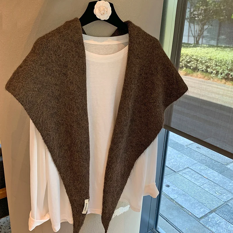 Wool Winter Scarf For Women Warm triangle Knit Scarves Hijab Solid Lady Shawl Wrap Female Pashmina Bandana Head Scarfs New