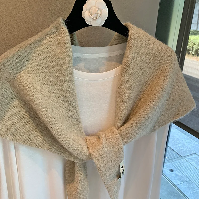 Wool Winter Scarf For Women Warm triangle Knit Scarves Hijab Solid Lady Shawl Wrap Female Pashmina Bandana Head Scarfs New