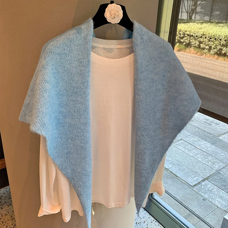 Wool Winter Scarf For Women Warm triangle Knit Scarves Hijab Solid Lady Shawl Wrap Female Pashmina Bandana Head Scarfs New
