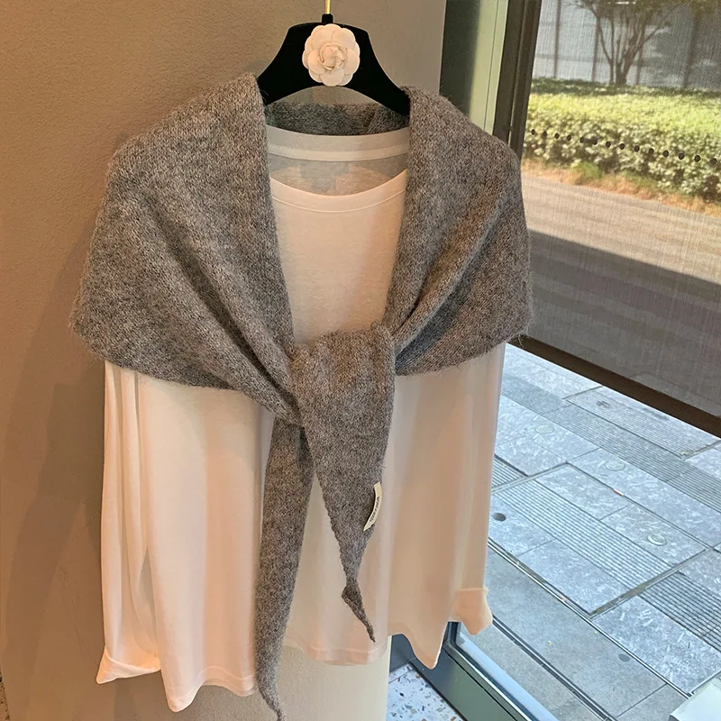 Wool Winter Scarf For Women Warm triangle Knit Scarves Hijab Solid Lady Shawl Wrap Female Pashmina Bandana Head Scarfs New