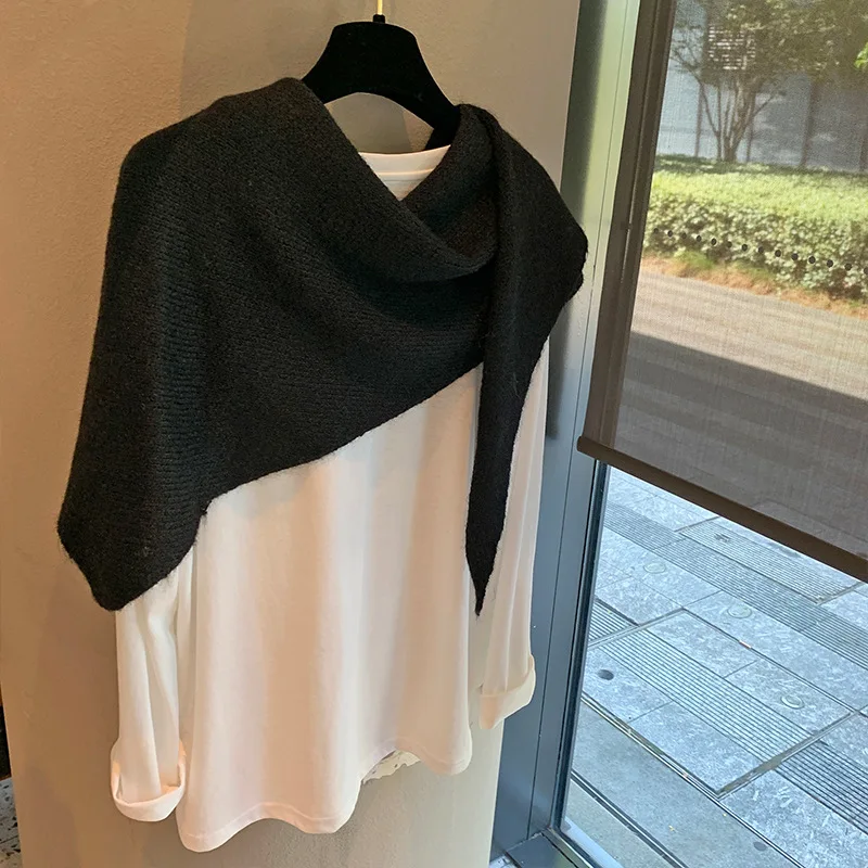 Wool Winter Scarf For Women Warm triangle Knit Scarves Hijab Solid Lady Shawl Wrap Female Pashmina Bandana Head Scarfs New