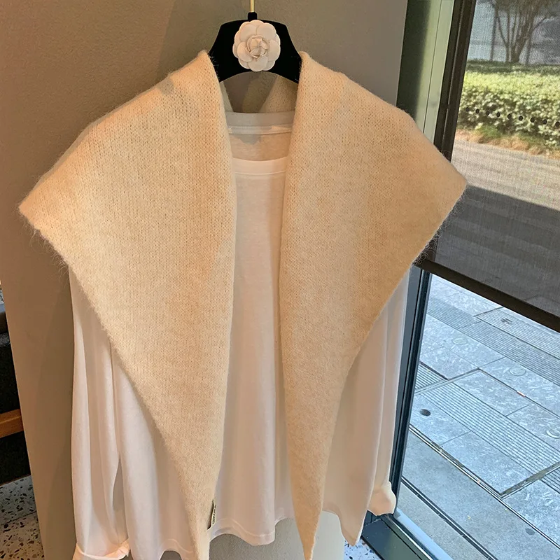 Wool Winter Scarf For Women Warm triangle Knit Scarves Hijab Solid Lady Shawl Wrap Female Pashmina Bandana Head Scarfs New