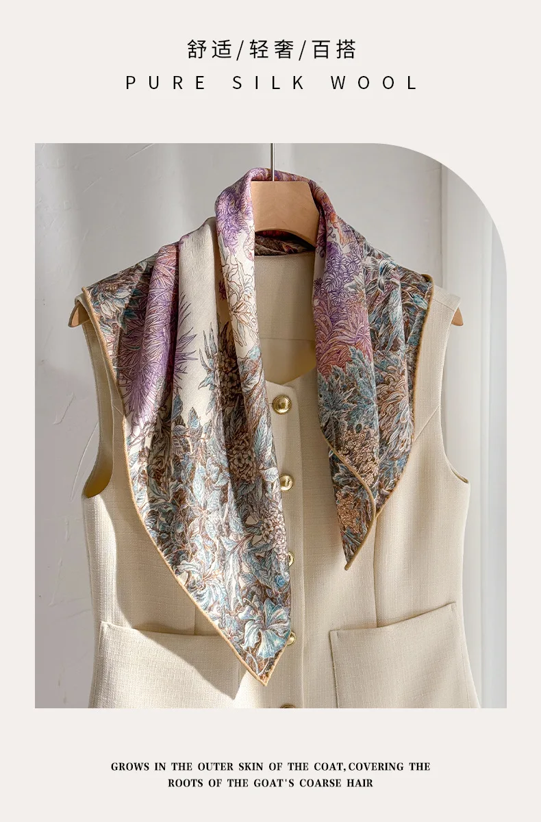 Silk Wool Scarves Woman Foulards Femme Elegant Women'S Shawl Original Luxury Scarves Winter Sale Petite Scarf Neck Accessories